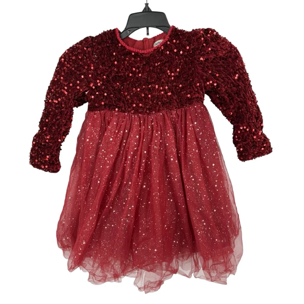 NNJXD Girls Formal Dress 110 US 5 Red Sequin Glitter Embellished Party Wedding